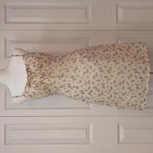 Vintage 90s Cottage Grunge Floral Babydoll Mini Dress; Cream Yellow Rose Size S